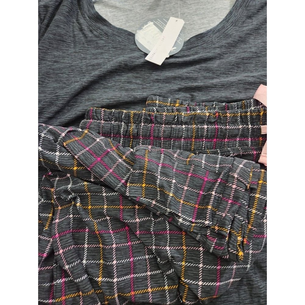 Jaclyn Intimates Pajama Set Womens Plus 1X Shirt Black Check Fleece Pants